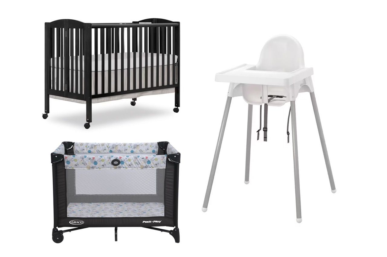 Baby crib and highchair at family vacation rental
