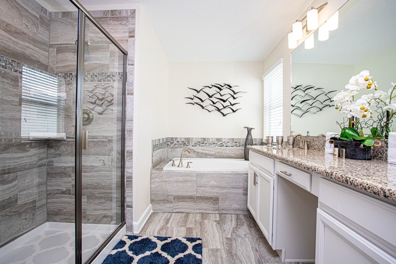 Luxury primary bathroom in Orlando vacation rental