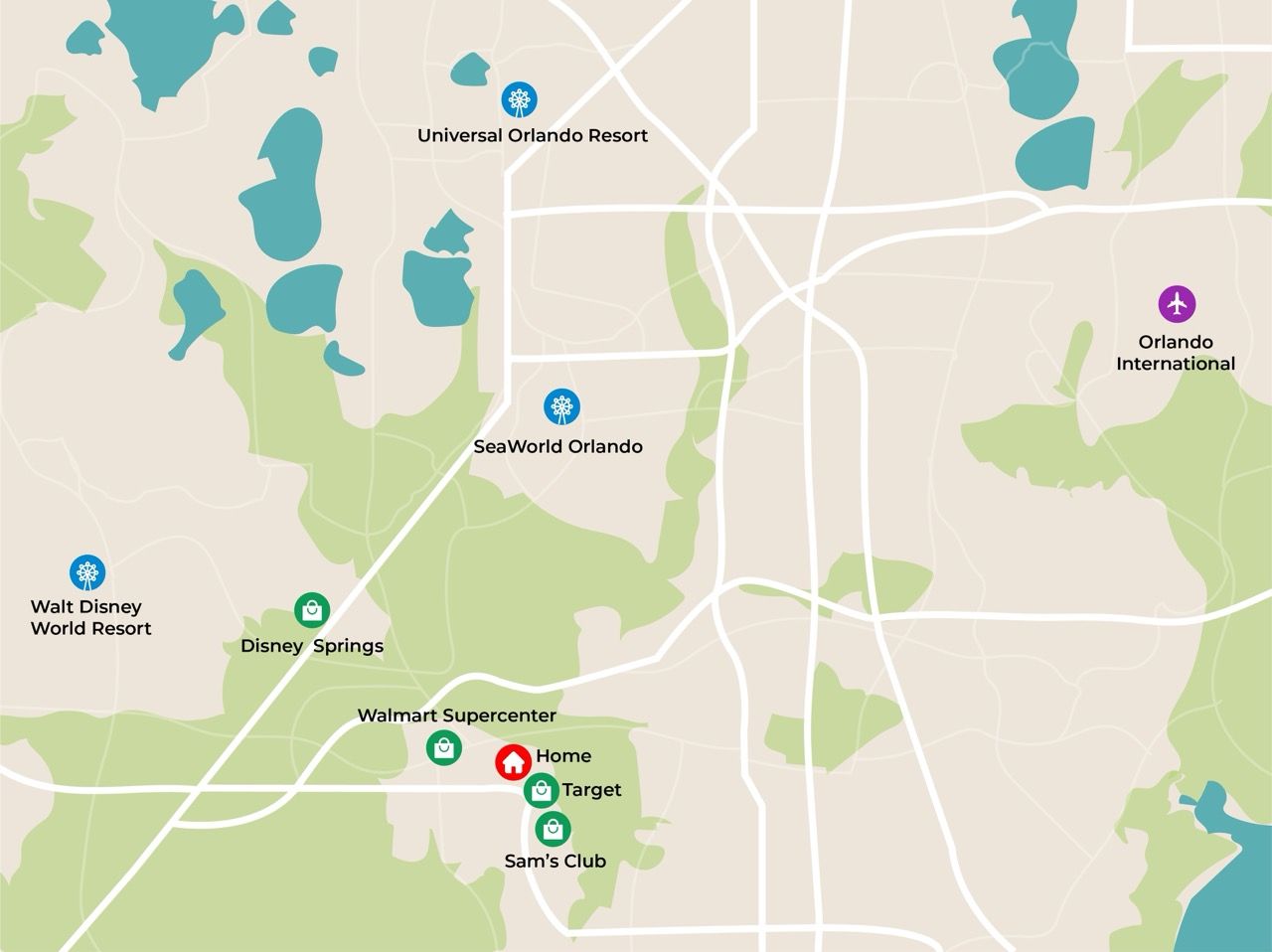 Villa location map near Disney World